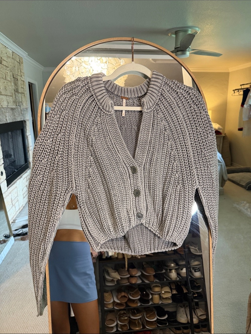 FP Chunky Knit Button-Front Sweater Cardigan - Light Gray